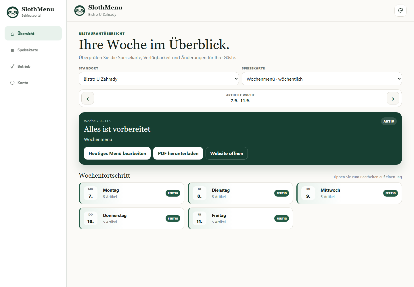 Speisekarten im Team verwalten