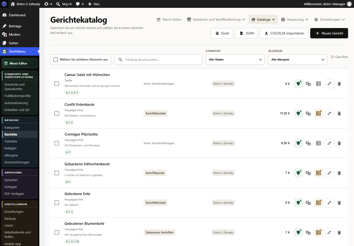 Der Pro-Gerichtekatalog: Grundlage für wiederkehrende Speisekarten.
