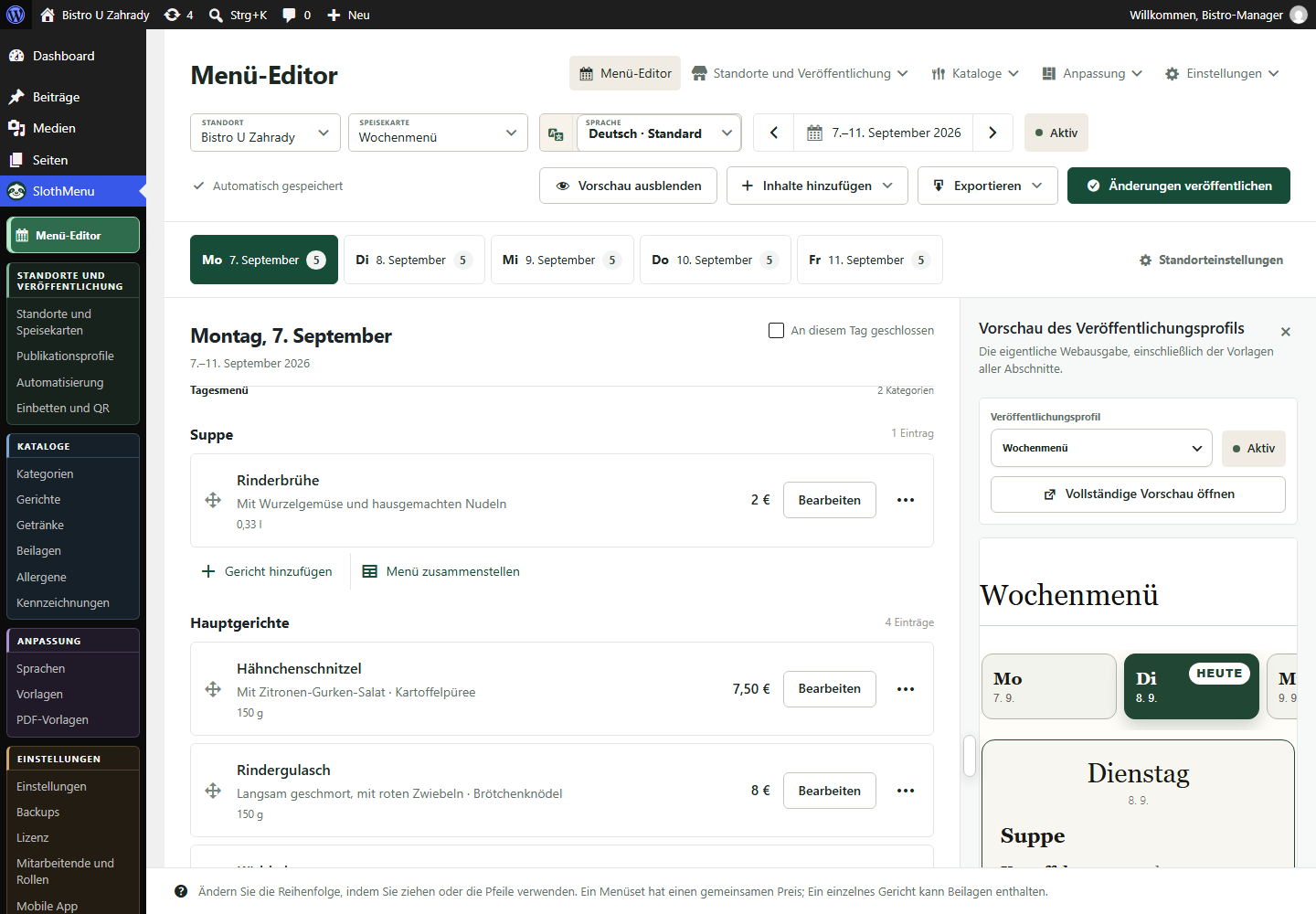 Wochenkarten in WordPress