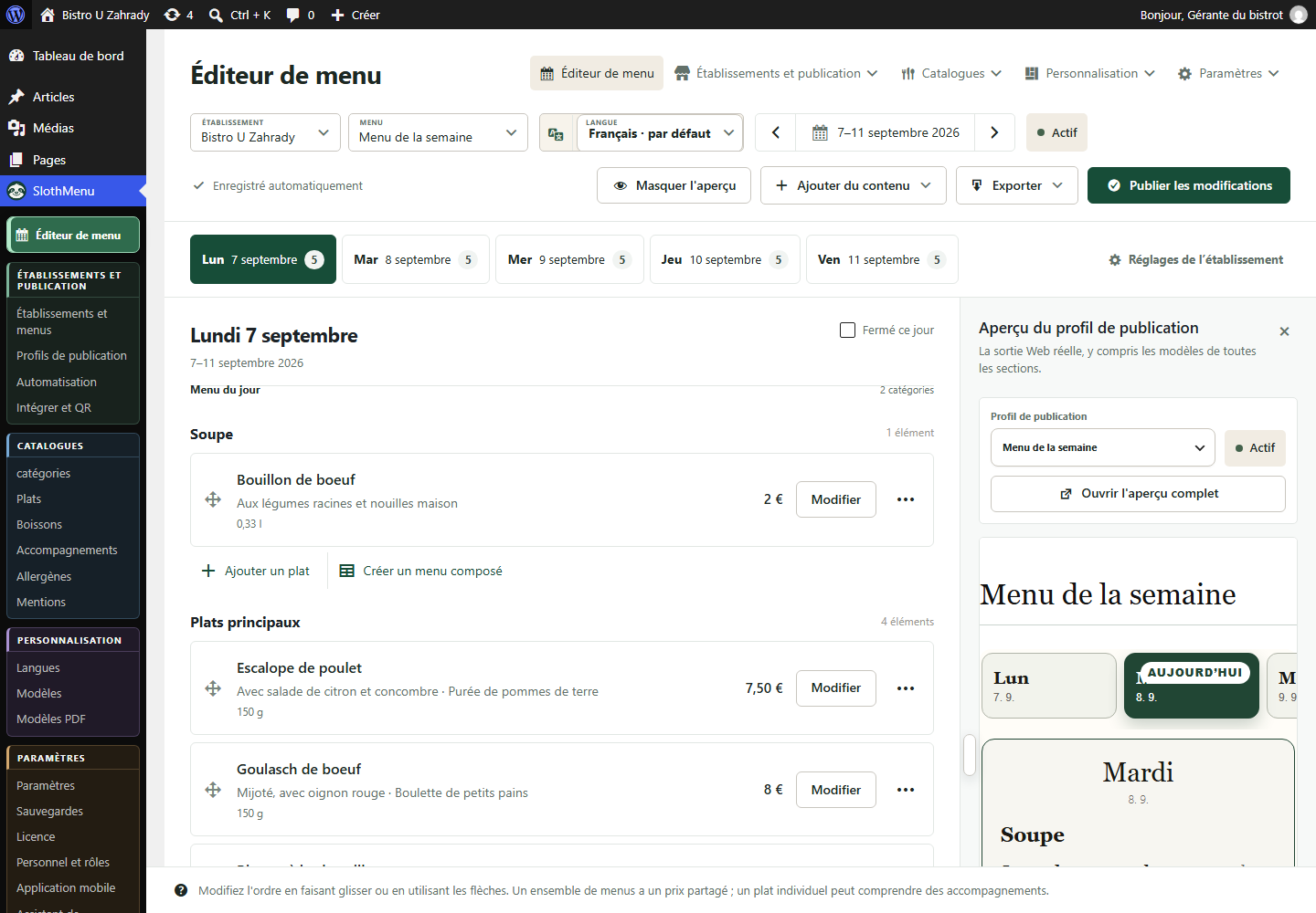 Un menu multilingue