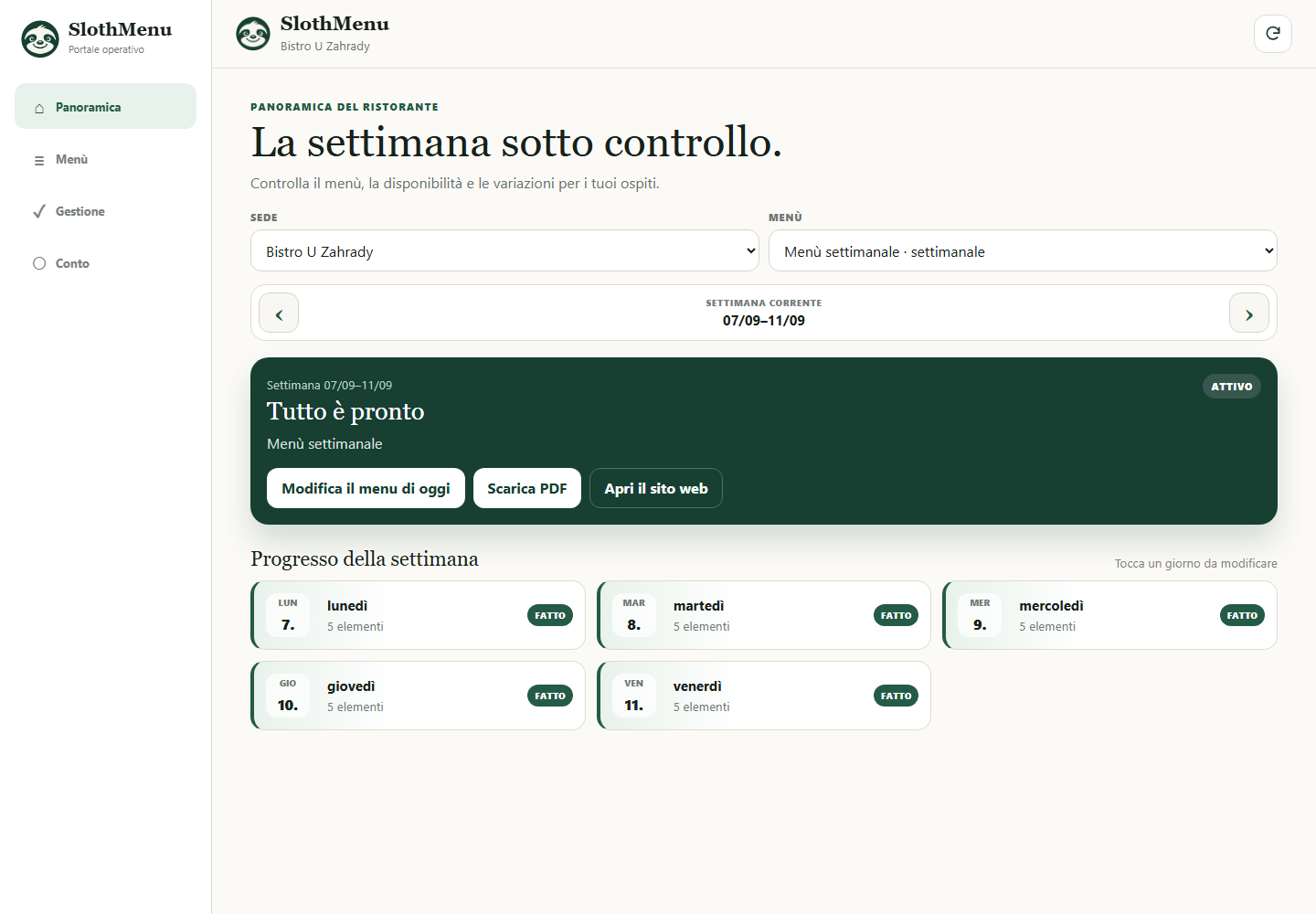 Gestione del menu per il personale